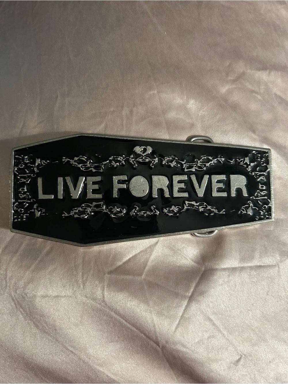 Live Forever  Clandestine industries belt buckle rare, collectible .